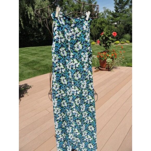 Women’s Blondie and Me Summer Floral Maxi Dress 100% Polyester Blues Green White - Picture 9 of 9